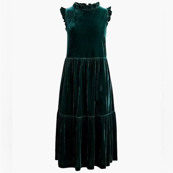 NWT J. Crew Velvet Tiered Midi Emerald Green Holiday Christmas Winter Ruffle - Picture 11 of 13